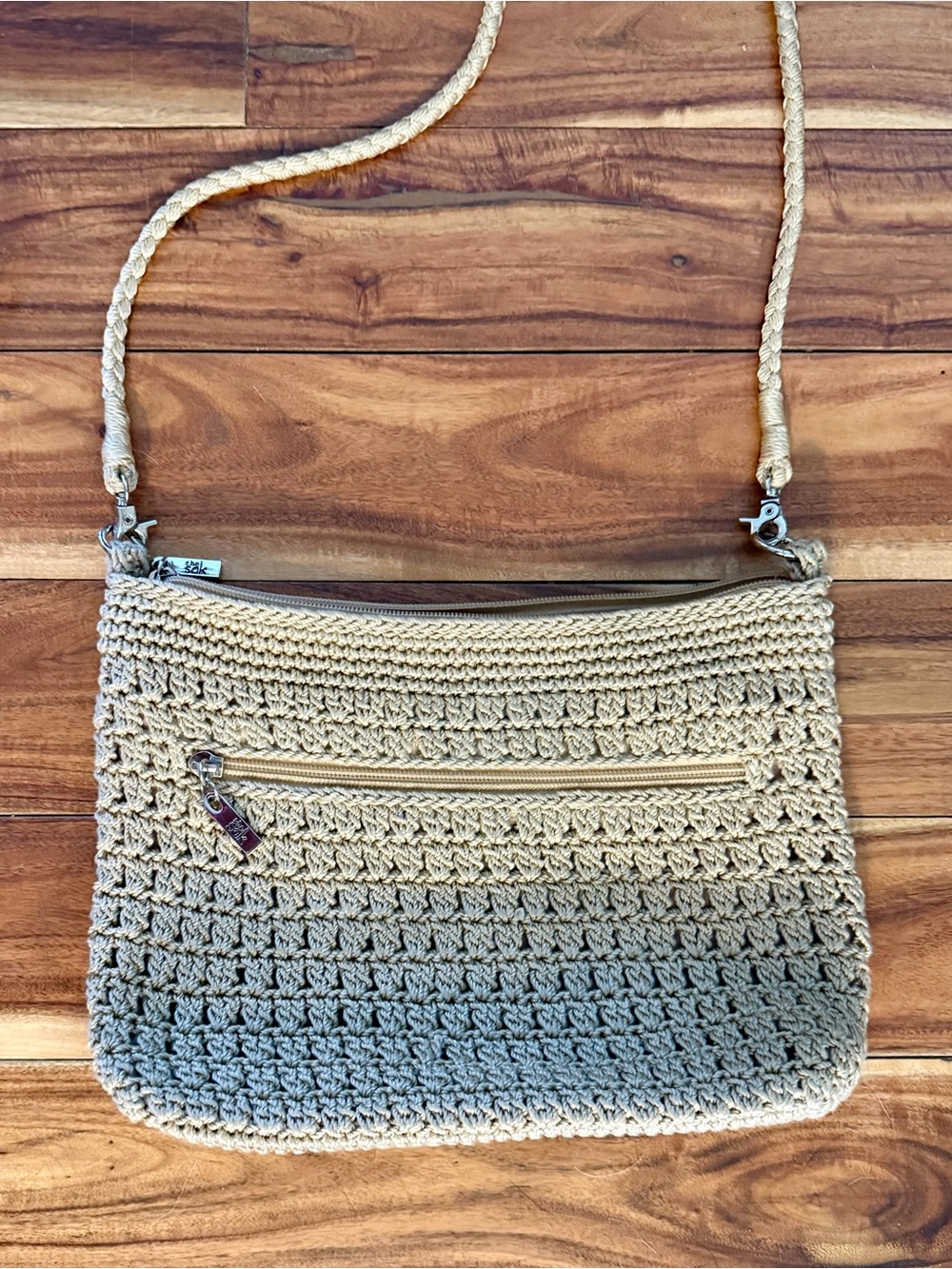 The Sak Beige Crochet Shoulder Bag Crossbody Neutral Boho - Picture 3 of 10